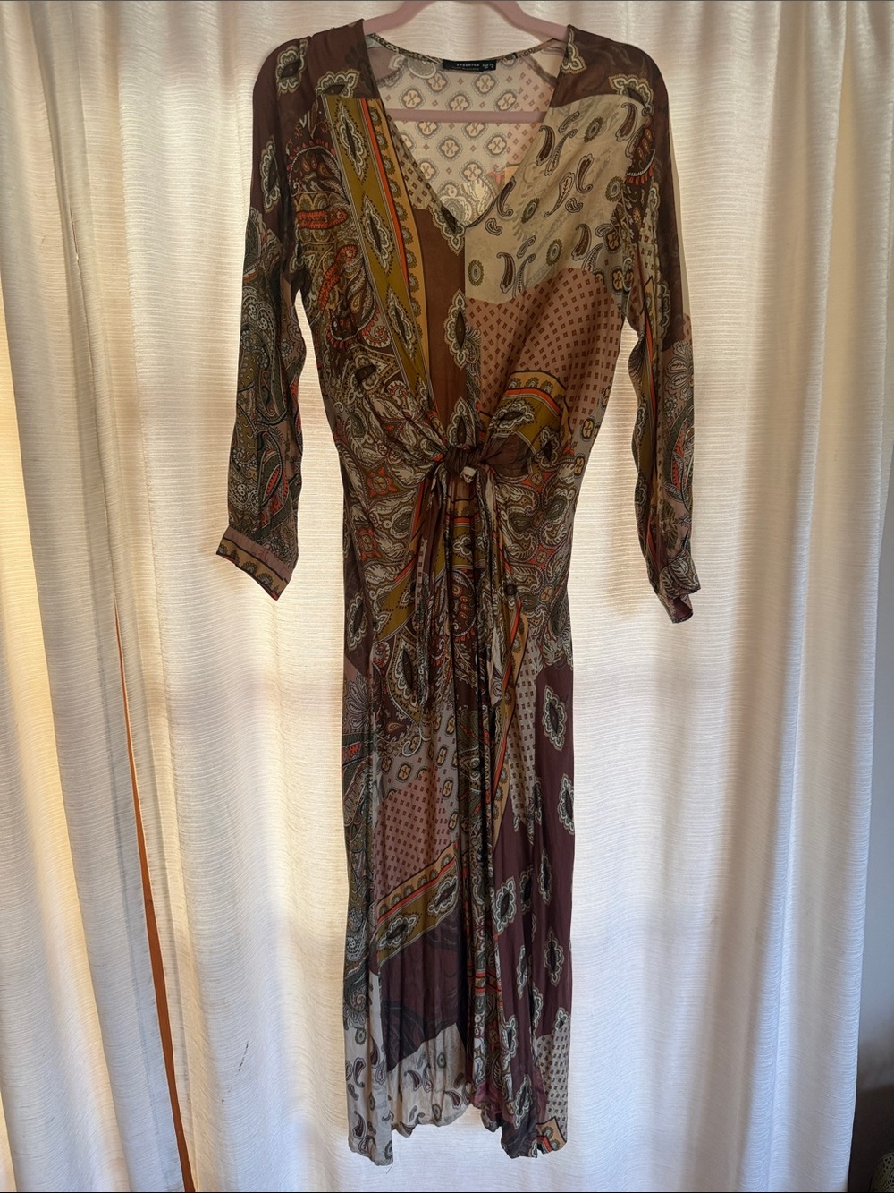 Reserved Brown Multi Paisley Tie-Waist Maxi Dress 70’s